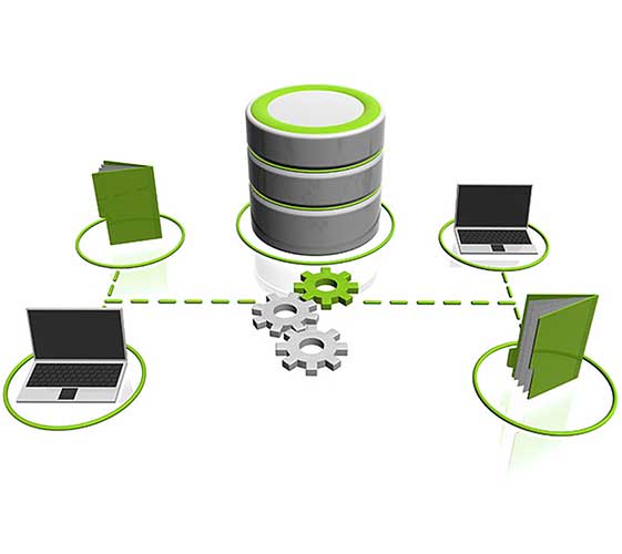 Image of a network of interconnected lines of computers and folders