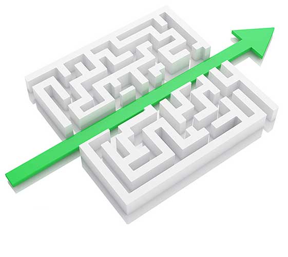 Image of an arrow running through the path of a maze